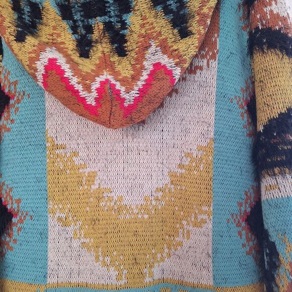 Southwestern Tribal Eyelash Sweater Hooded Cardigan Long Line MaxSport weighty L - Picture 4 of 16